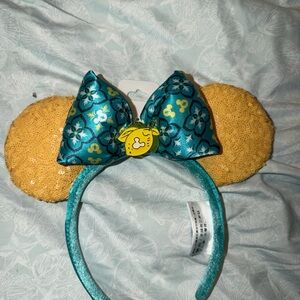 Gold Sequin & Teal Floral Bow Minnie Ear Headband
